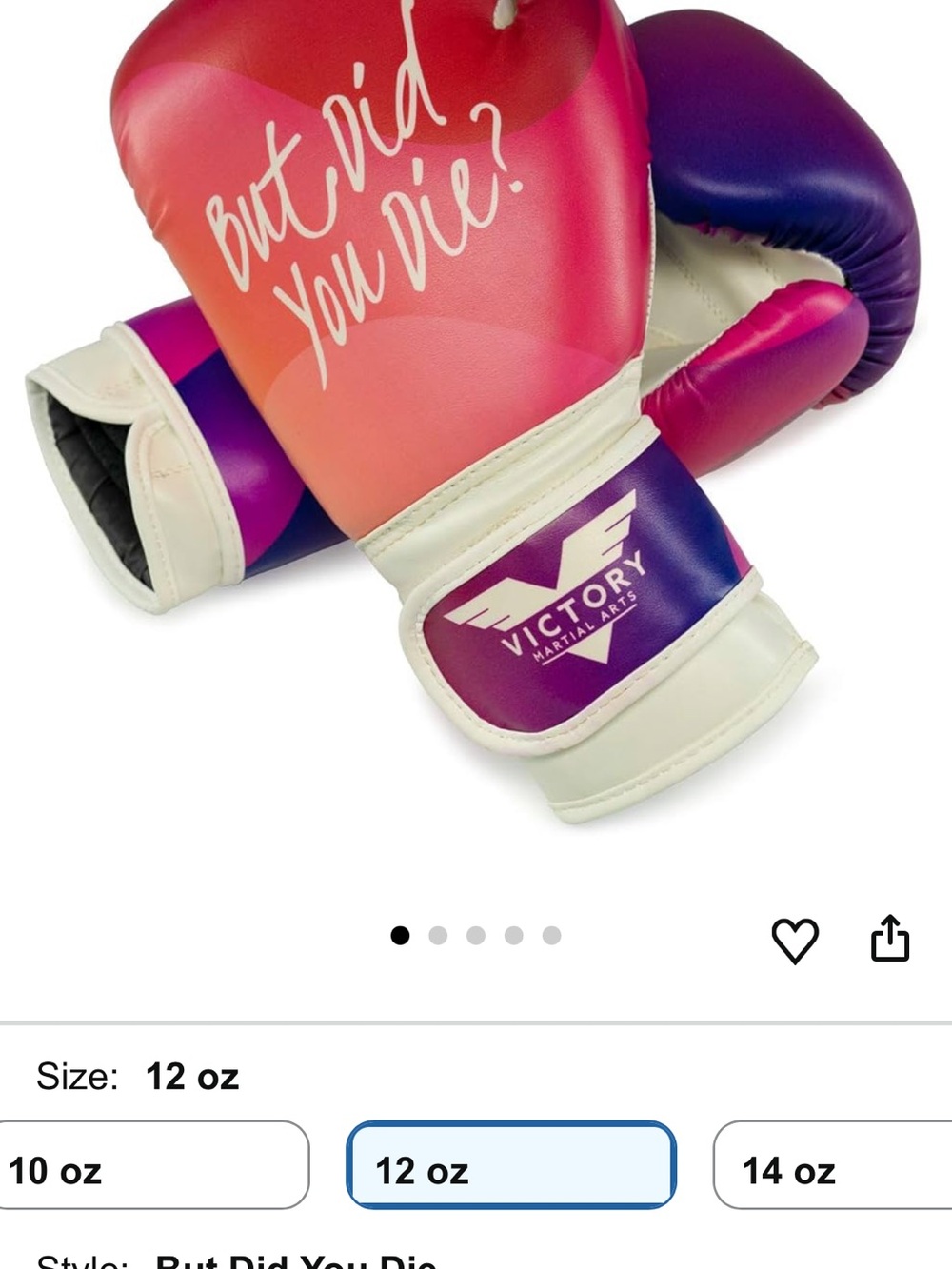 Victory Martial Arts 'But Did You Die?' Gradient Boxing Gloves Pink purple 12 oz
